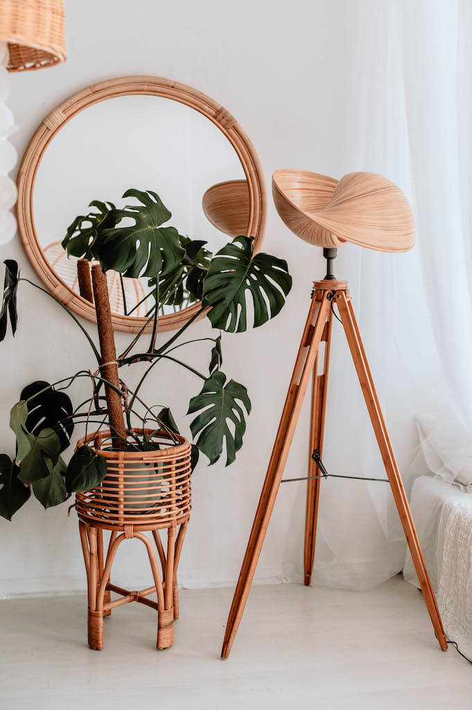 BAMBUSOWA LAMPA ELLE STOJAK DREWNIANY