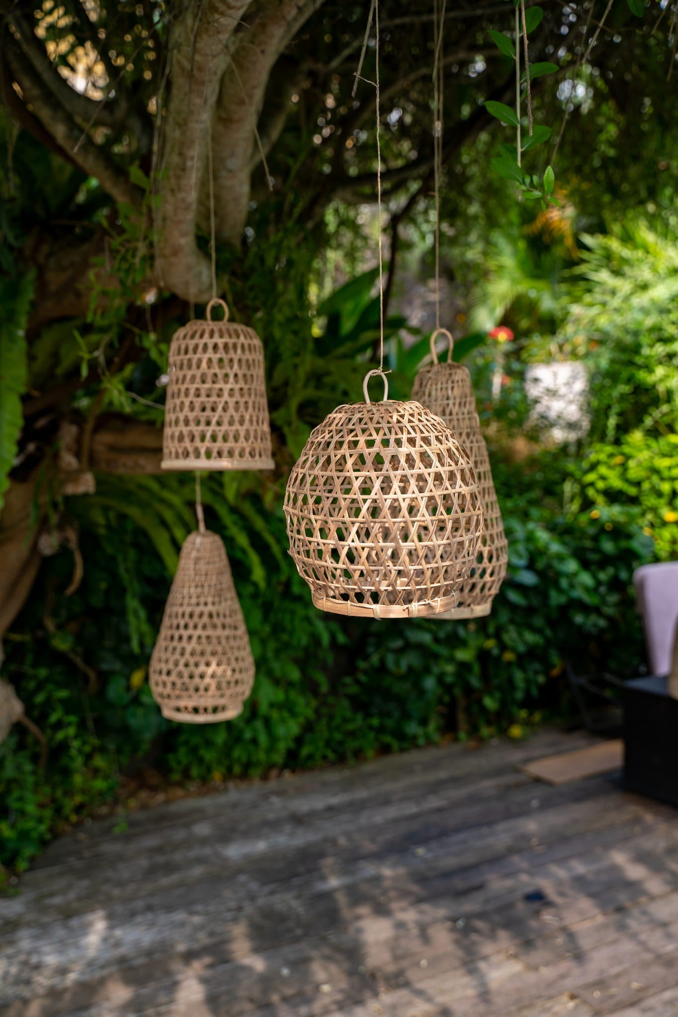 ZESTAW  TRZECH LAMP WISZĄCYCH BOHO – OKRĄGŁA, STOŻEK, PODŁUŻNA