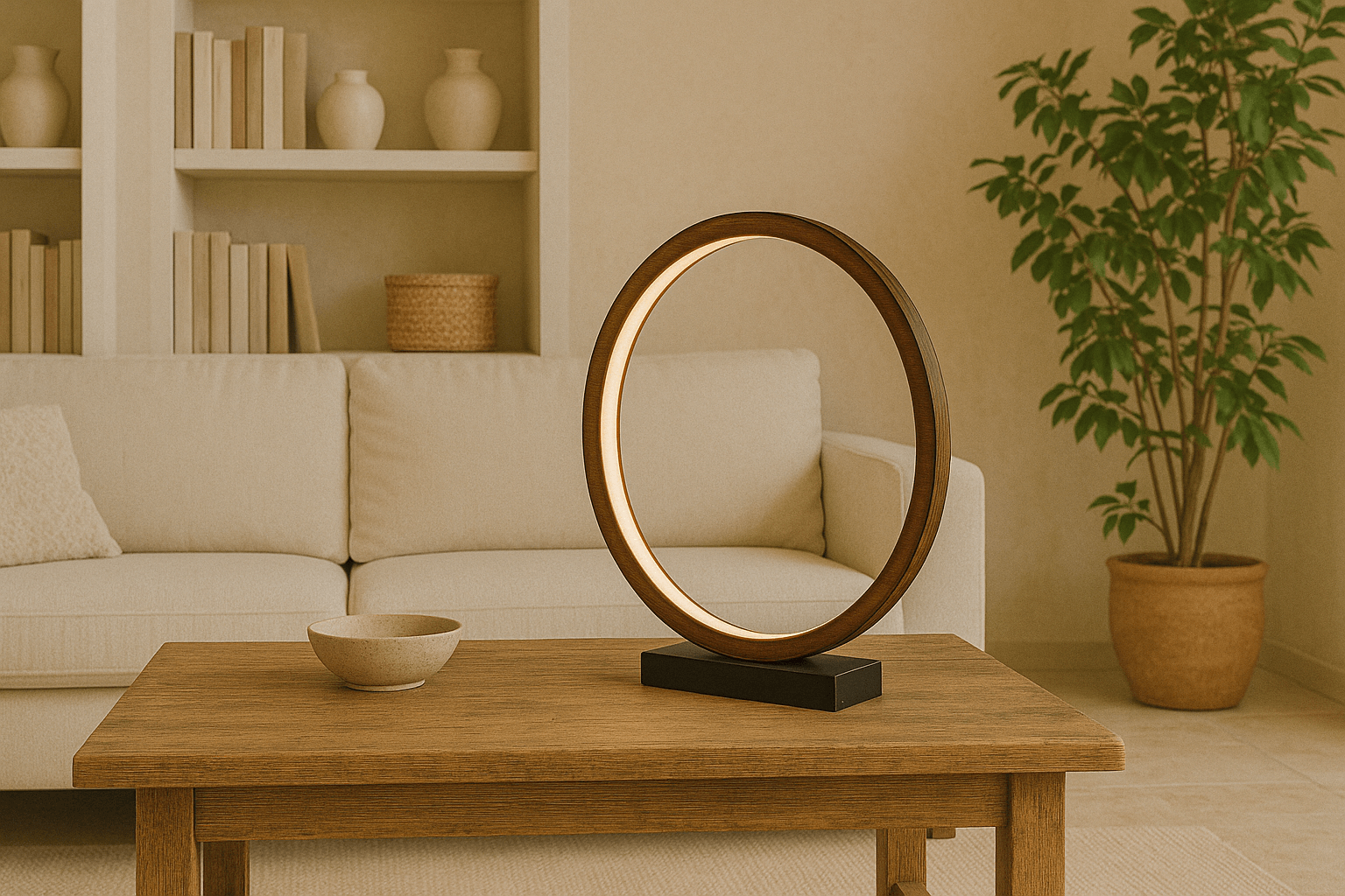 LAMPA STOŁOWA RAVELLA S OBRĘCZ BRĄZOWA IMITACJA DREWNA PODSTAWA CZARNY MARMUR