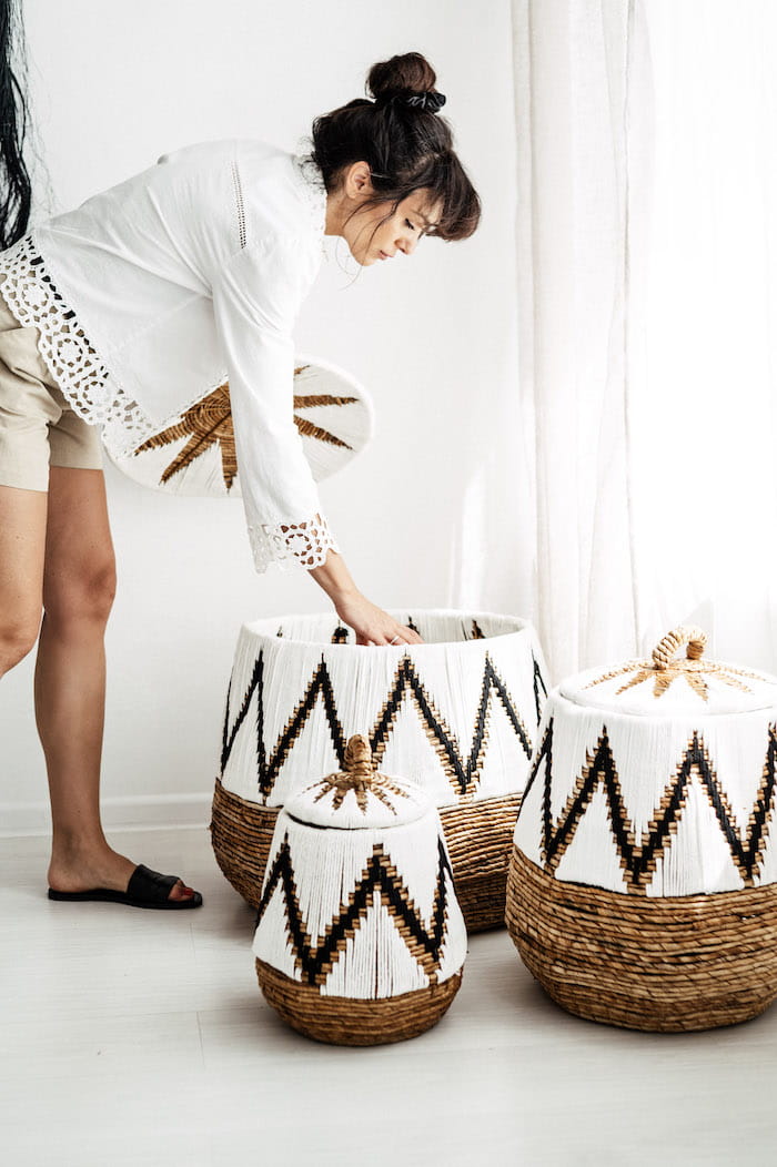 ZESTAW TRZECH KOSZY PERU W KOLORZE BIAŁYM