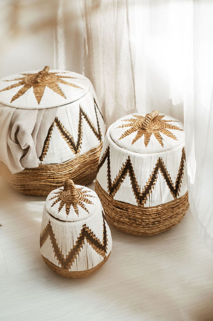 ZESTAW TRZECH KOSZY PERU W KOLORZE BIAŁYM