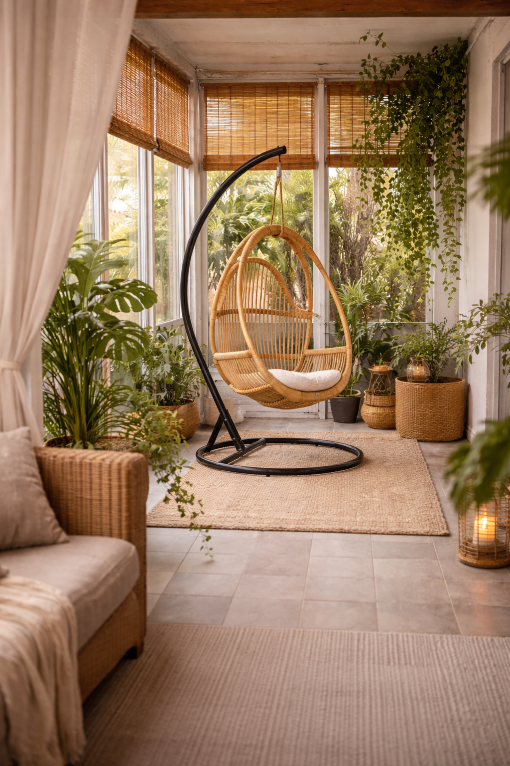 FOTEL WISZĄCY HENRY NATURALNY ZE STELAŻEM DO POKOJU