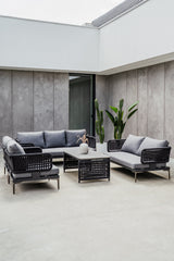 ZESTAW OGRODOWY ALUMINIOWY TIZIANO Z SOFĄ 3-OSOBOWĄ, SOFA 2-OSOBOWA, 2 FOTELAMI I STOLIKIEM KAWOWYM SZARY