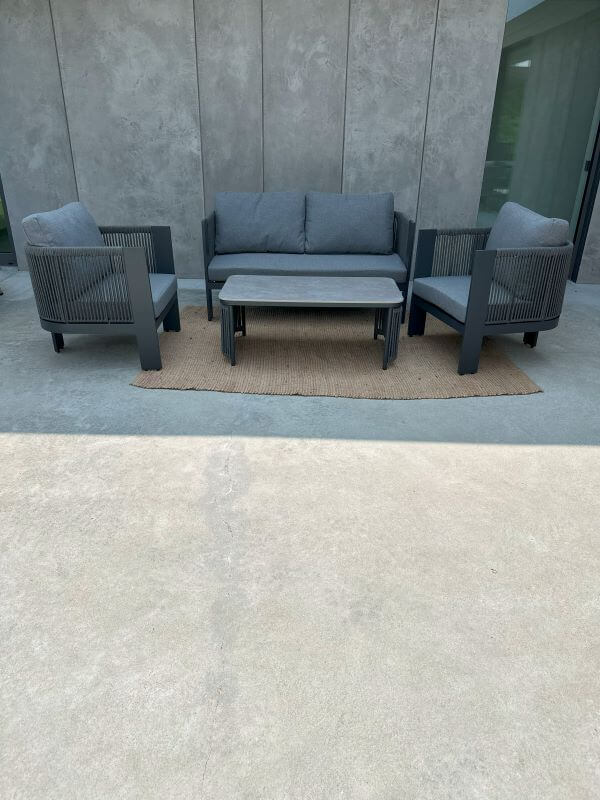 KANAPA TARASOWA ALUMINIOWA DWUOSOBOWA LEONE W KOLORZE SZARYM