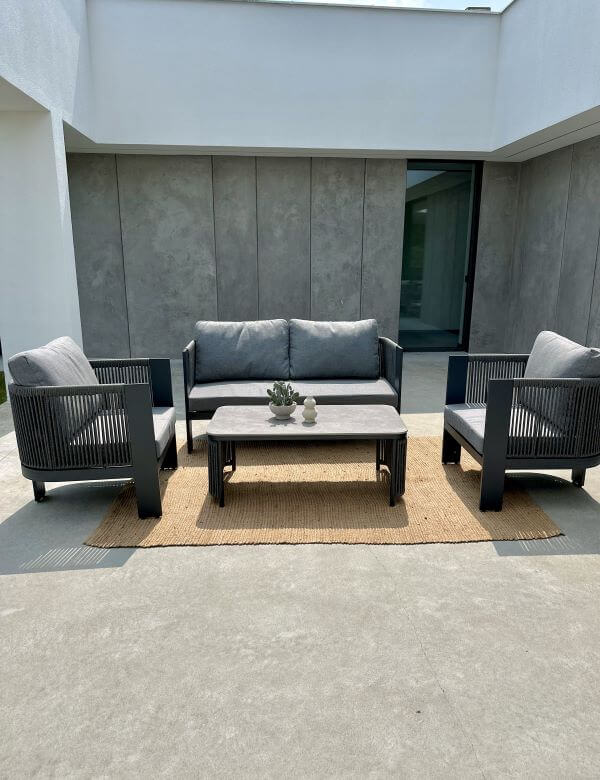 KANAPA TARASOWA ALUMINIOWA DWUOSOBOWA LEONE W KOLORZE SZARYM