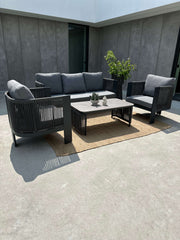 ZESTAW OGRODOWY ALUMINIOWY Z SOFĄ 3-OSOBOWĄ, 2 FOTELAMI I STOLIKIEM KAWOWYM - SZARY