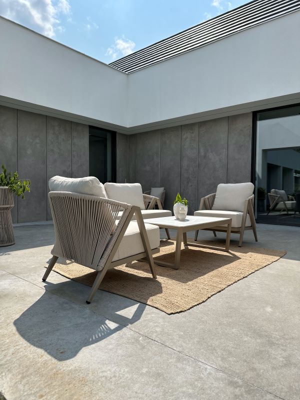 ZESTAW OGRODOWY ALUMINIOWY MAKSYMO Z SOFĄ 2-OSOBOWĄ, 2 FOTELAMI I STOLIKIEM KAWOWYM