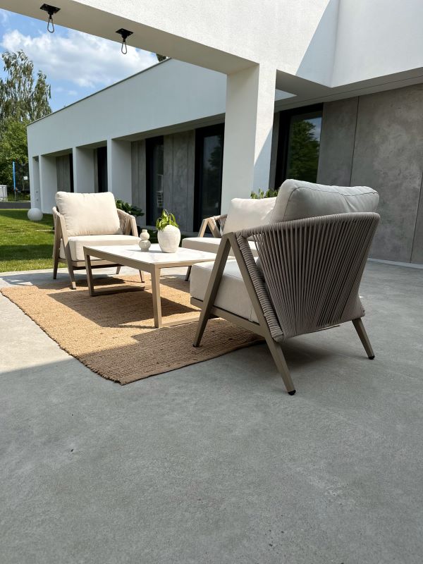 ZESTAW OGRODOWY ALUMINIOWY MAKSYMO Z SOFĄ 2-OSOBOWĄ, 2 FOTELAMI I STOLIKIEM KAWOWYM