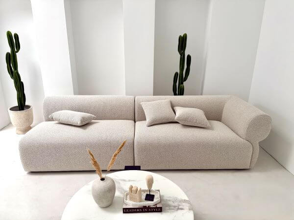 SOFA MODUŁOWA MILANO KREMOWA Z PRAWYM PODŁOKIETNIKIEM – NOWOCZESNA I KOMFORTOWA DO SALONU