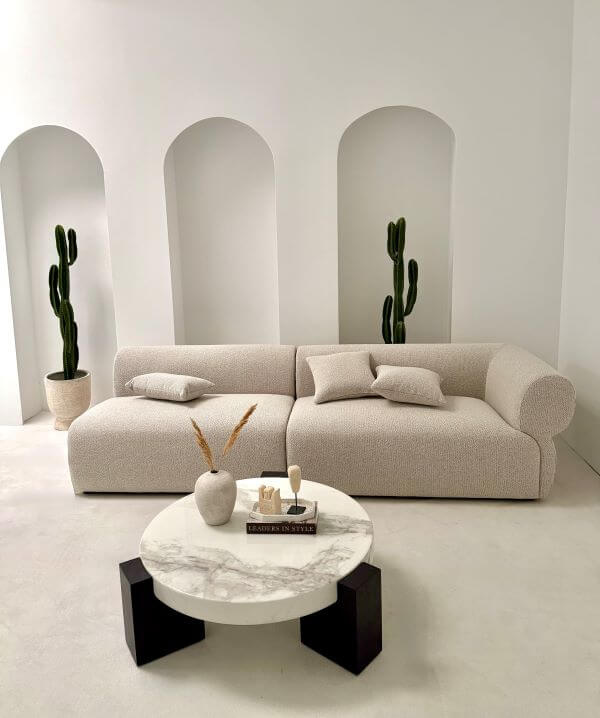 SOFA MODUŁOWA MILANO KREMOWA Z PRAWYM PODŁOKIETNIKIEM – NOWOCZESNA I KOMFORTOWA DO SALONU