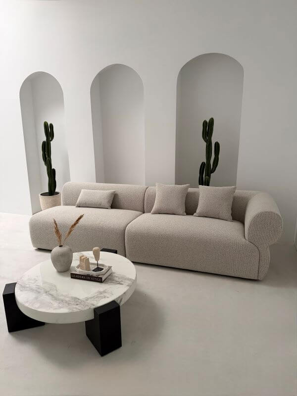 SOFA MODUŁOWA MILANO KREMOWA Z PRAWYM PODŁOKIETNIKIEM – NOWOCZESNA I KOMFORTOWA DO SALONU