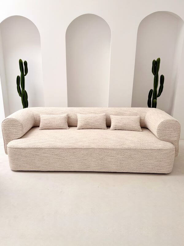 ZESTAW WYPOCZYNKOWY BELAGIO KREMOWY MELANŻ Z BORDEM SOFA 3-OSOBOWĄ I 2 FOTELE