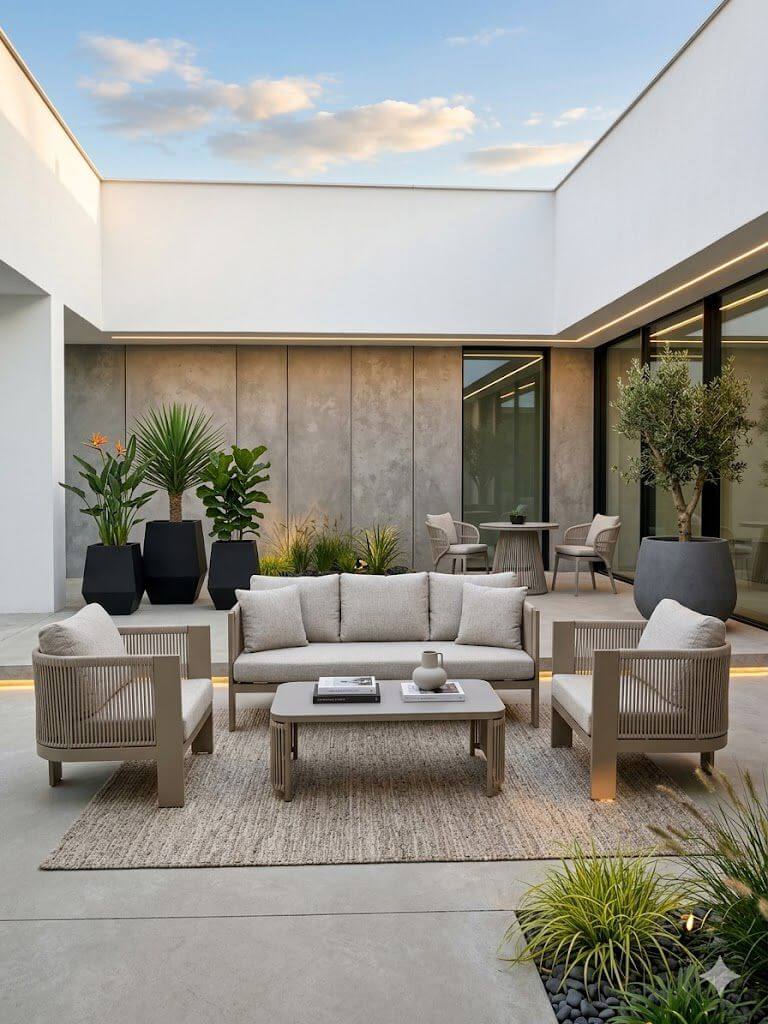 ZESTAW OGRODOWY ALUMINIOWY LEONE Z SOFĄ 3-OSOBOWĄ, 2 FOTELAMI I STOLIKIEM KAWOYM SZAMPAŃSKI