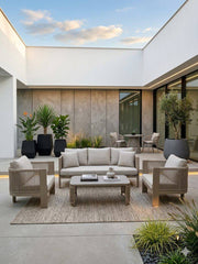 ZESTAW OGRODOWY ALUMINIOWY LEONE Z SOFĄ 3-OSOBOWĄ, 2 FOTELAMI I STOLIKIEM KAWOYM SZAMPAŃSKI