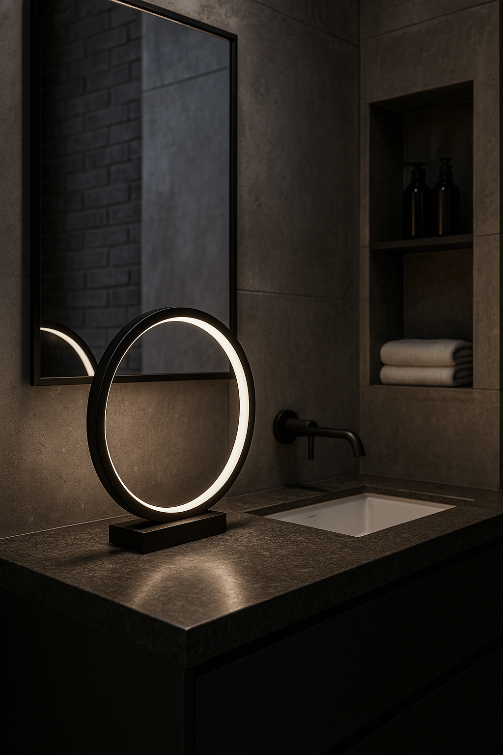 LAMPA STOŁOWA RAVELLA M OBRĘCZ CZARNA PODSTAWA CZARNY MARMUR