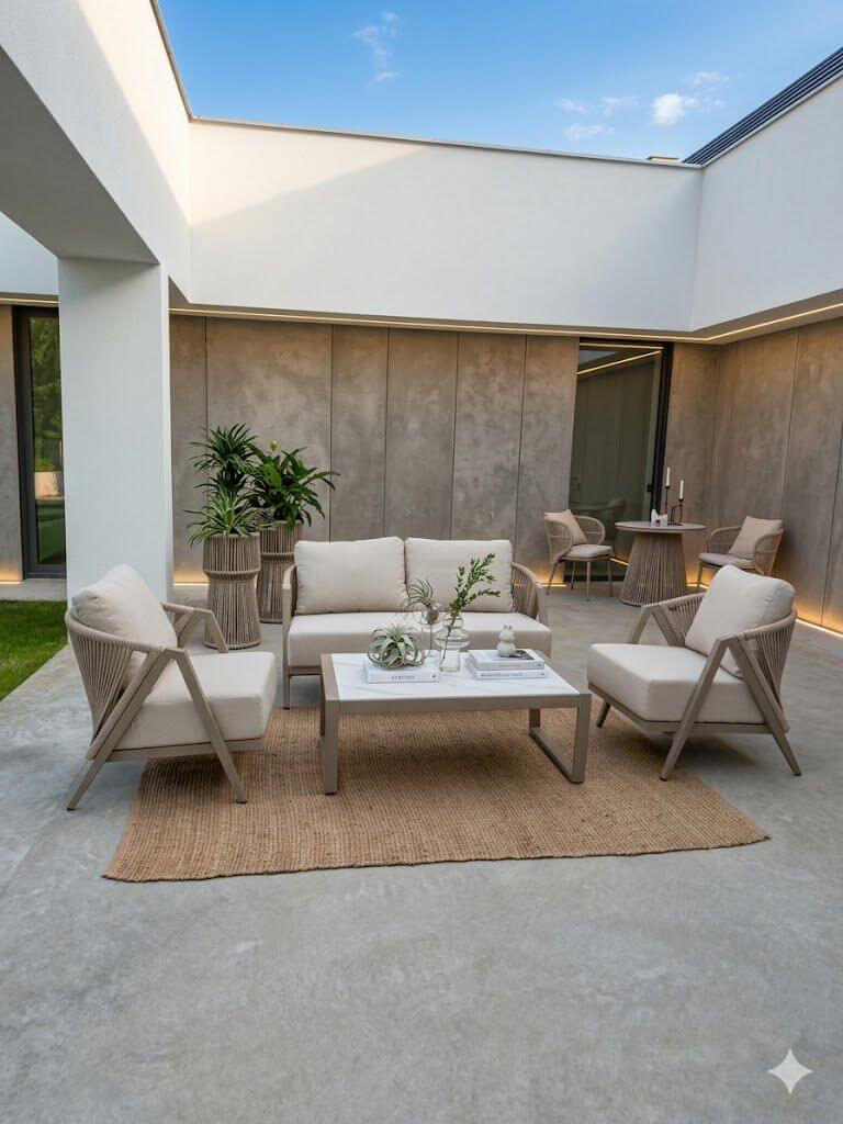 ZESTAW OGRODOWY ALUMINIOWY MAKSYMO Z SOFĄ 2-OSOBOWĄ, 2 FOTELAMI I STOLIKIEM KAWOWYM