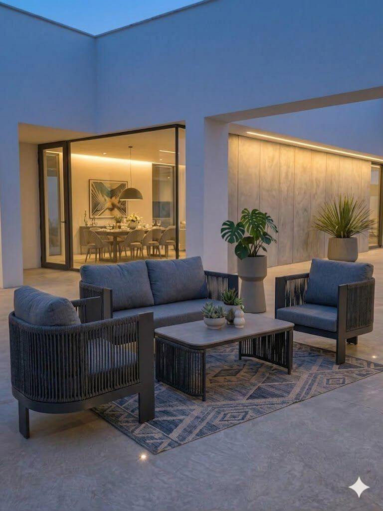 ZESTAW OGRODOWY ALUMINIOWY LEONE  Z SOFĄ 2-OSOBOWĄ, 2 FOTELAMI I STOLIKIEM KAWOWYM - SZARY