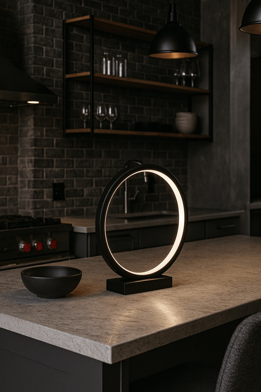 LAMPA STOŁOWA RAVELLA M OBRĘCZ CZARNA PODSTAWA CZARNY MARMUR