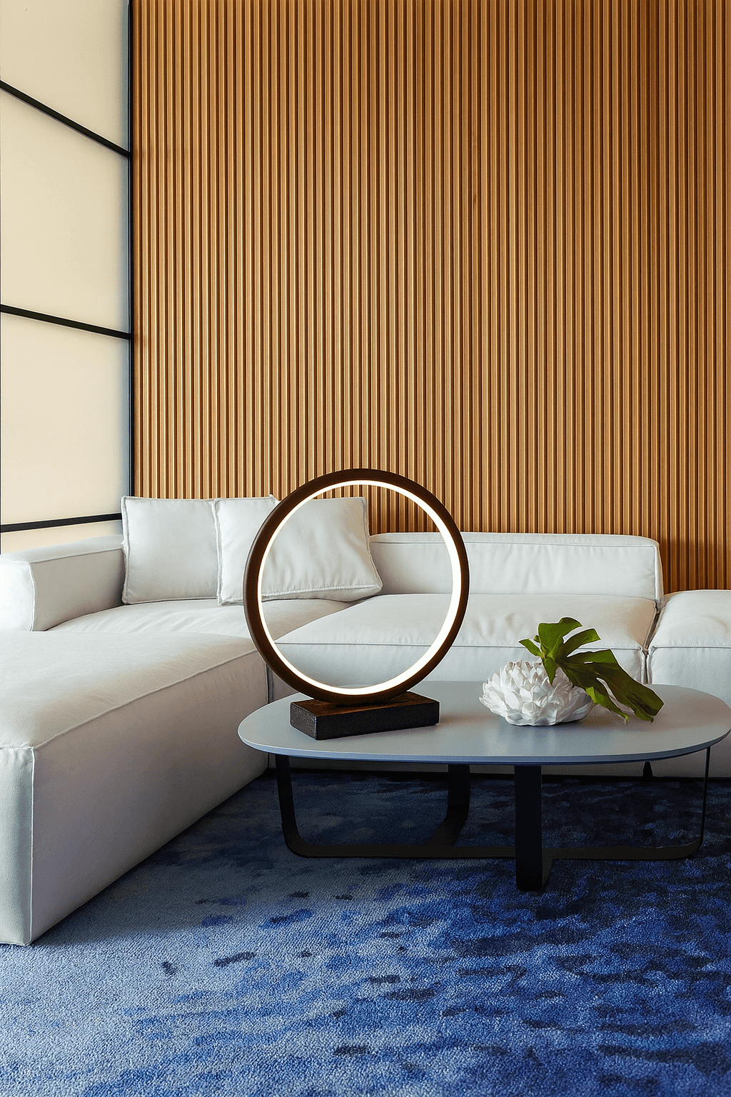 LAMPA STOŁOWA RAVELLA M OBRĘCZ BRĄZOWA IMITACJA DREWNA PODSTAWA CZARNY MARMUR