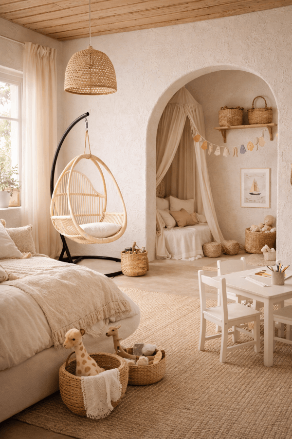 FOTEL WISZĄCY HENRY ECRU ZE STELAŻEM