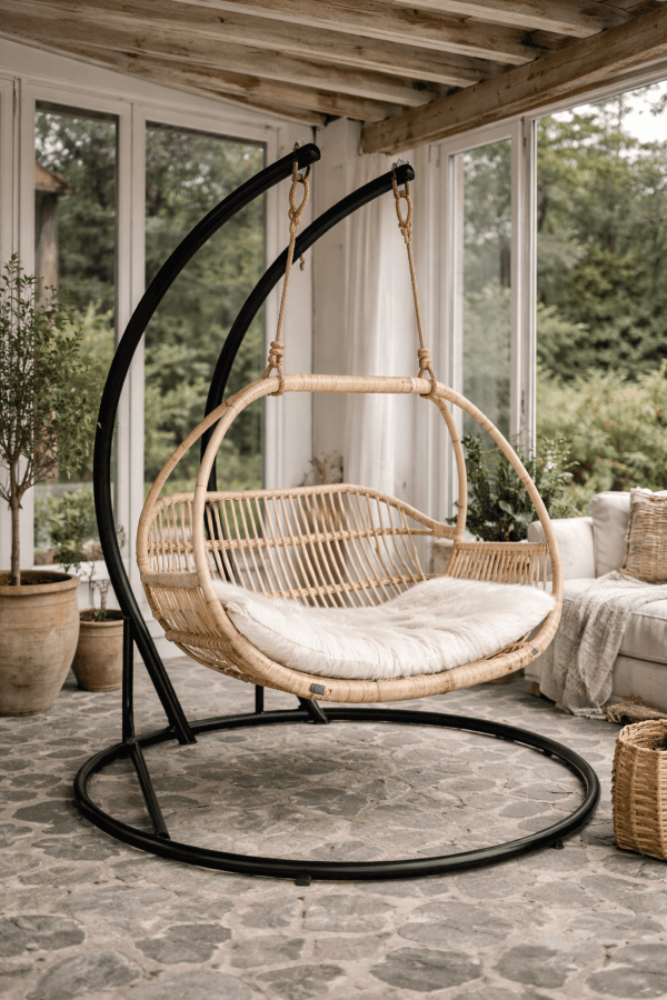 FOTEL WISZĄCY DOUBLE HENRY NATURALNY ZE STELAŻEM