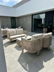 ZESTAW OGRODOWY ALUMINIOWY LEONE Z SOFĄ 2-OSOBOWĄ, 2 FOTELAMI I STOLIKIEM KAWOWYM