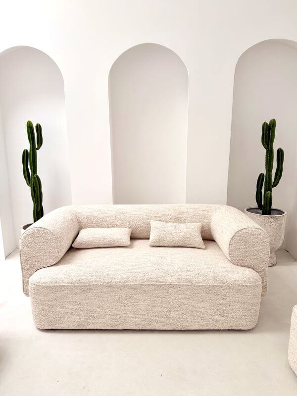 SOFA DWUOSOBOWA BELAGIO – KREMOWY MELANŻ Z BORDEM