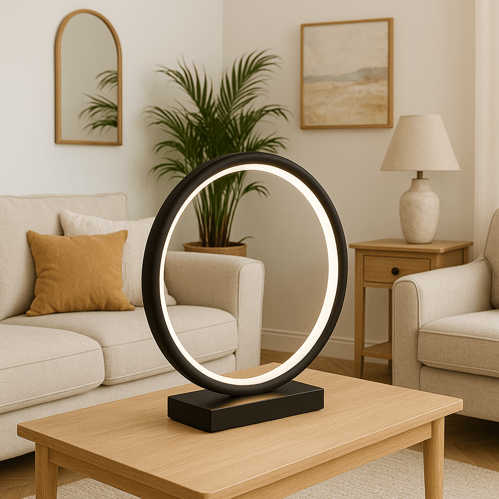 LAMPA STOŁOWA RAVELLA M OBRĘCZ CZARNA PODSTAWA CZARNY MARMUR