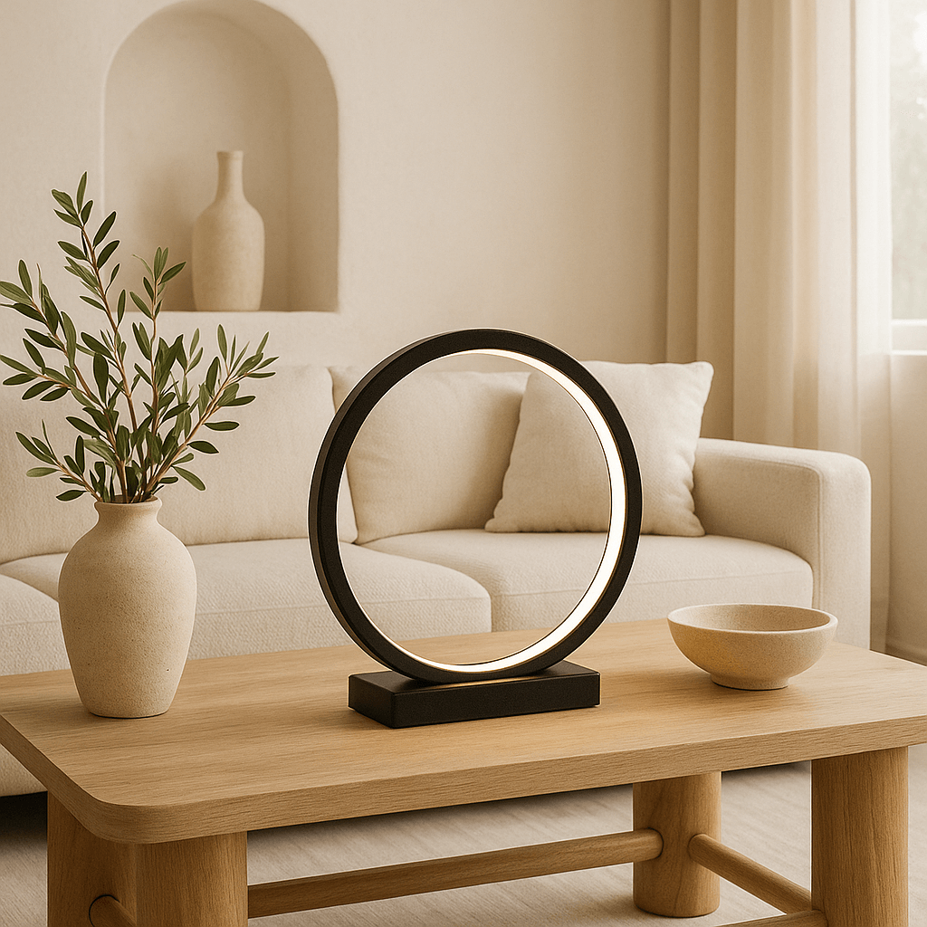 LAMPA STOŁOWA RAVELLA S OBRĘCZ CZARNA PODSTAWA CZARNY MARMUR