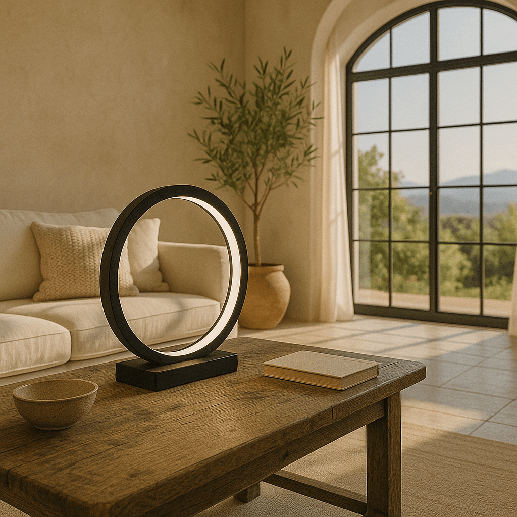 LAMPA STOŁOWA RAVELLA S OBRĘCZ CZARNA PODSTAWA CZARNY MARMUR